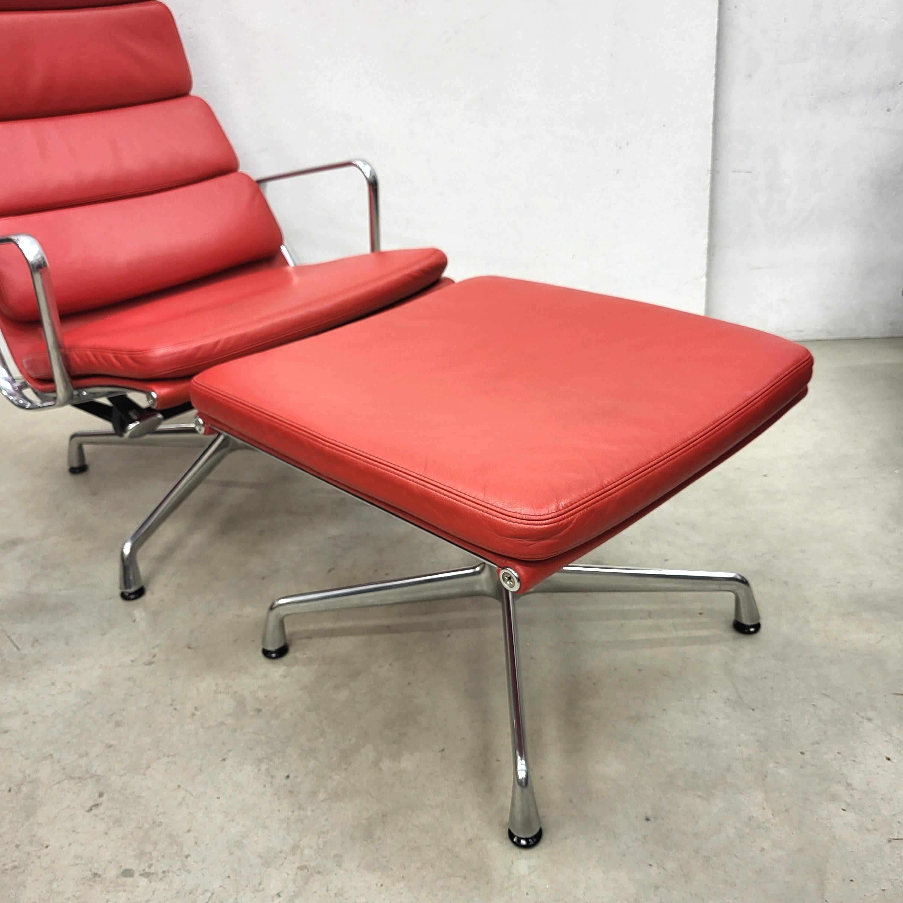 Aluminum Red Vitra EA222 Soft Pad Lounge Chair & Ottoman by Charles Eames, 2013