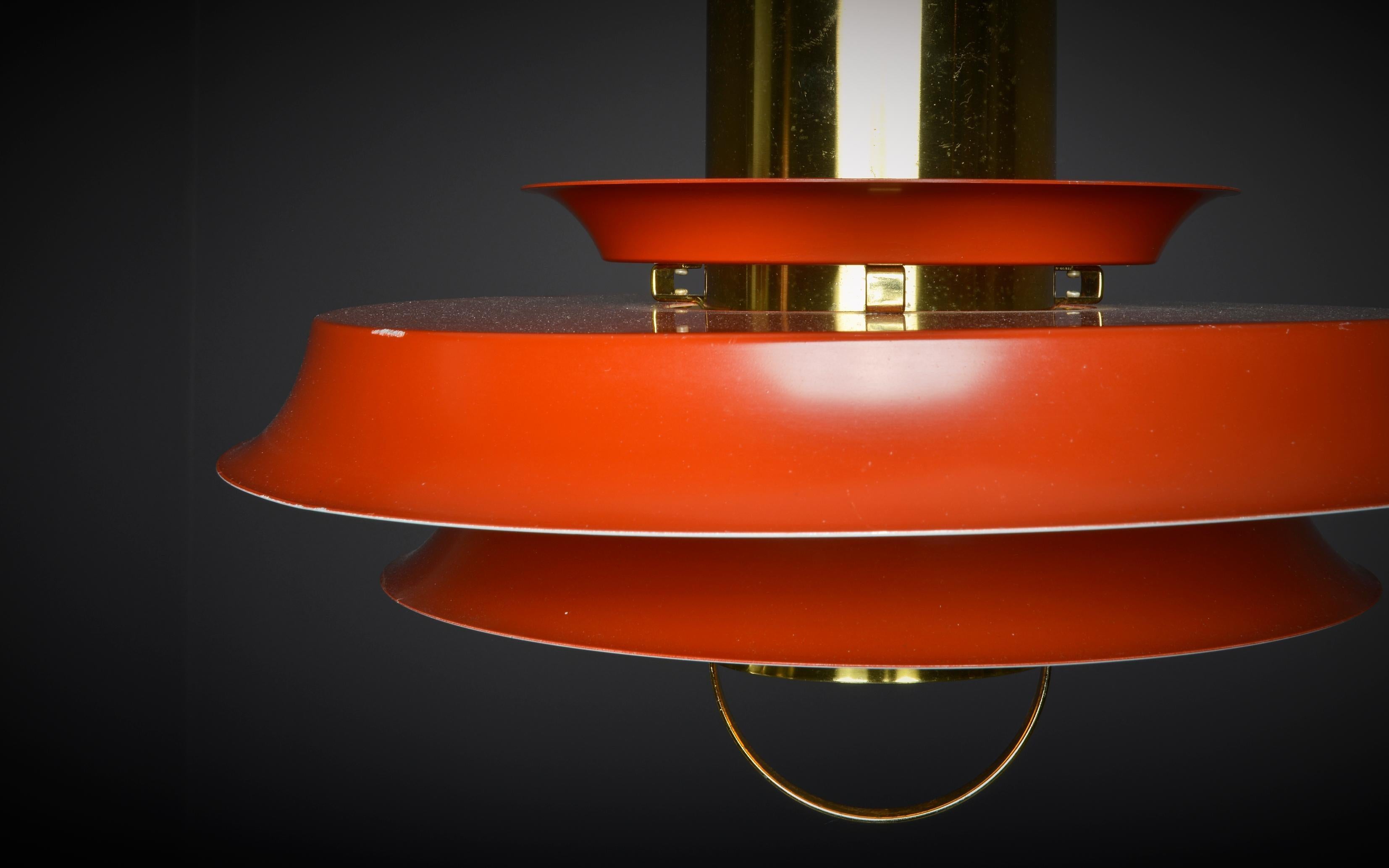 Mid-Century Modern Red Vitrika 23415 Pendant Lamp in Brass, Denmark  For Sale