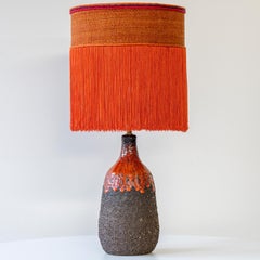 Red Volcanic Ceramic Table Lamp, Custom Orange Lampshade by R. Houben