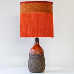 Red Volcanic Ceramic Table Lamp, Custom Orange Lampshade by R. Houben