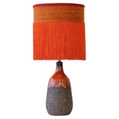 Red Volcanic Ceramic Table Lamp, Custom Orange Lampshade by R. Houben