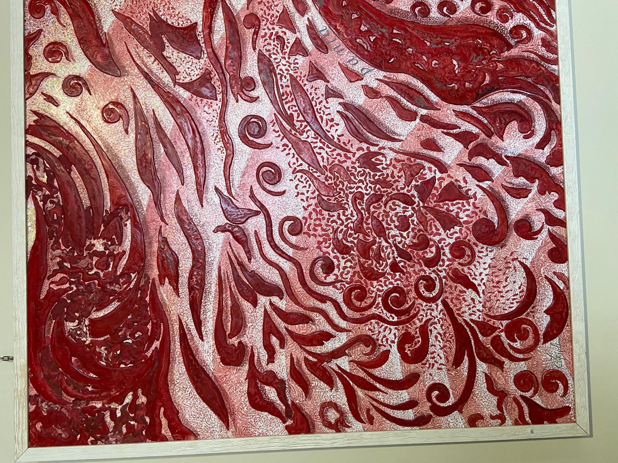 Art Decor Pannello da parete rosso con decorazioni in rilievo fatte a mano in Italia da Cupioli Disponibile in vendita 2