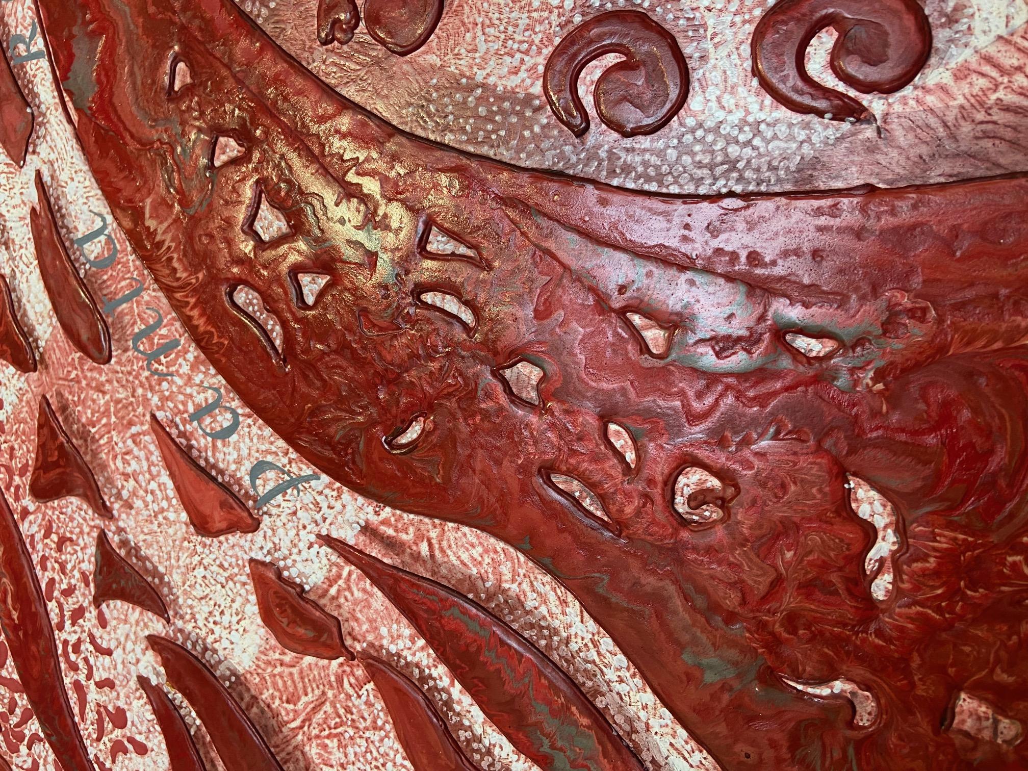 Art Decor Pannello da parete rosso con decorazioni in rilievo fatte a mano in Italia da Cupioli Disponibile in vendita 5