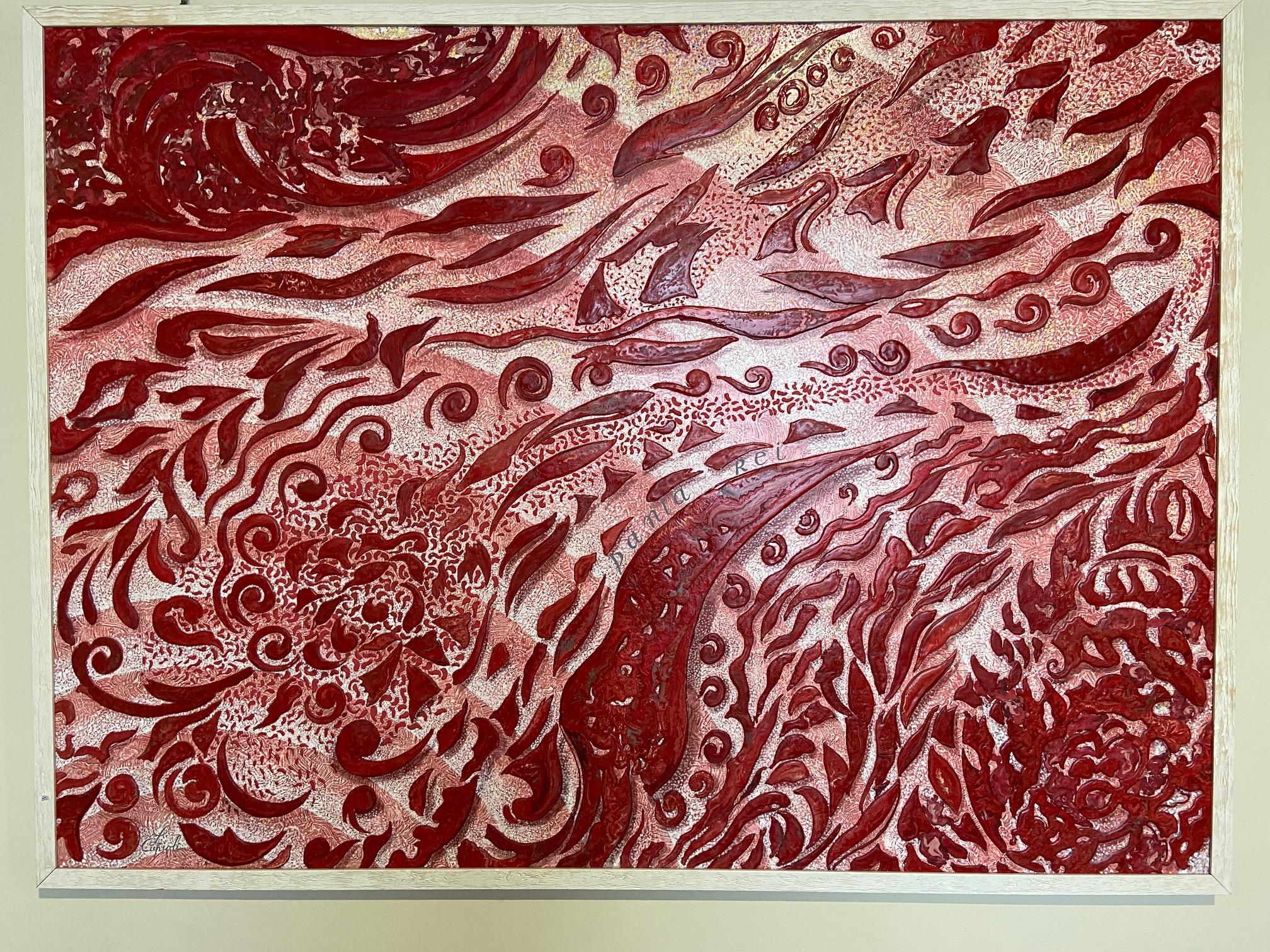 Scagliola Art Decor Pannello da parete rosso con decorazioni in rilievo fatte a mano in Italia da Cupioli Disponibile in vendita