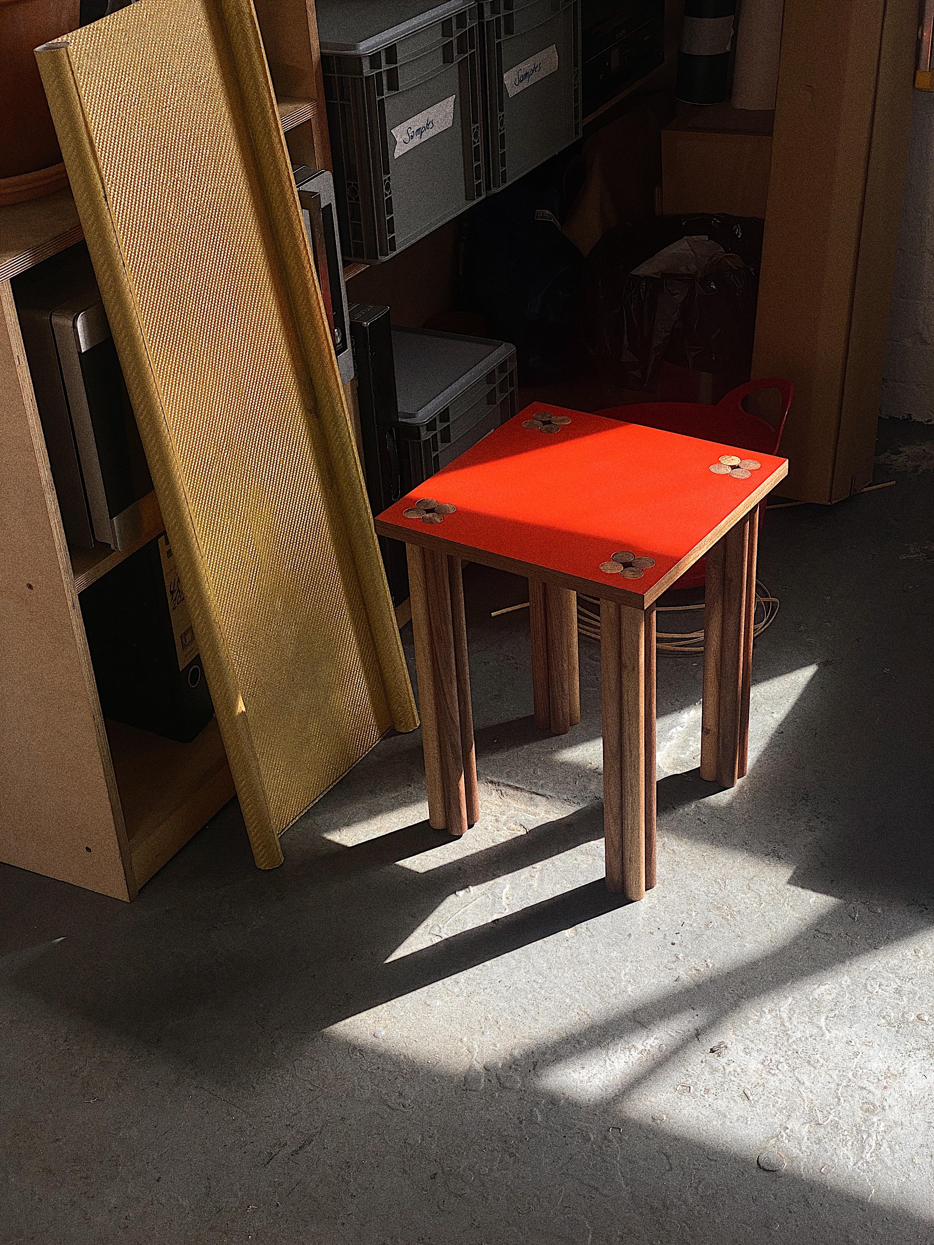 Contemporary Red & Walnut Hana Side Table For Sale
