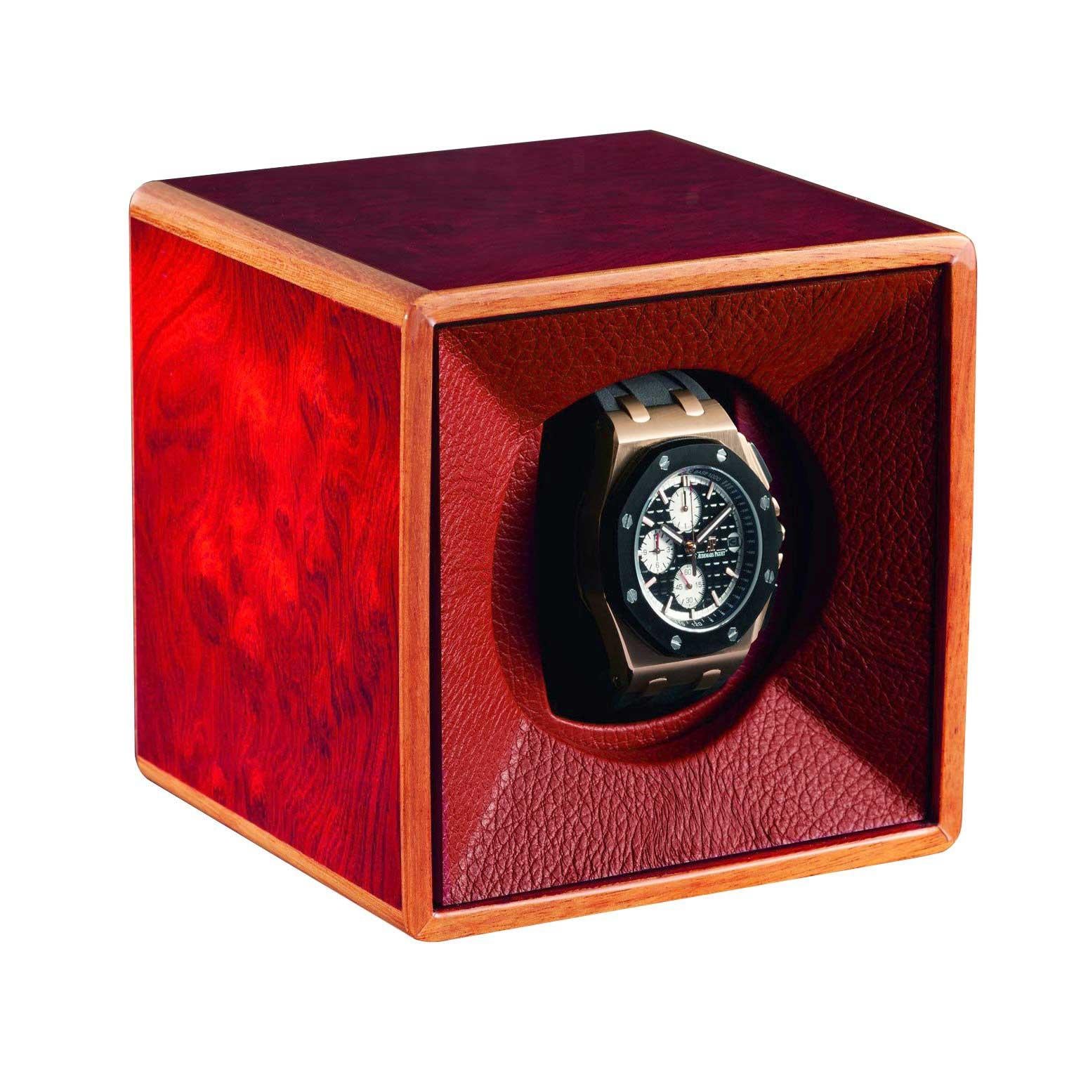 Tempo Unico Rosso Red Watch Winder Lined in Leather by Agresti For Sale