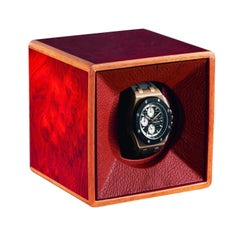 Tempo Unico Rosso Red Watch Winder Lined in Leather