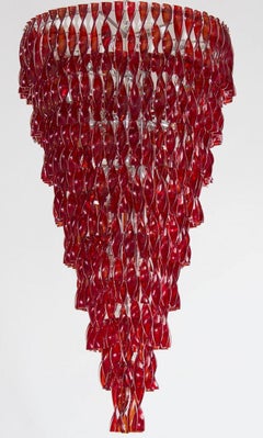 Red Wavy Flush Mount in blown Murano Glass Contemporary, Vintage Murano Gallery