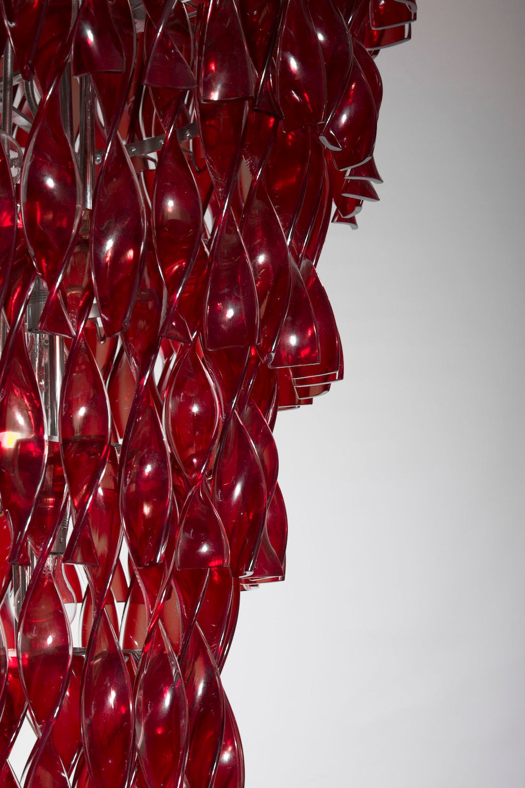 Italian Red Wavy Flush Mount in blown Murano Glass Contemporary, Vintage Murano Gallery  For Sale