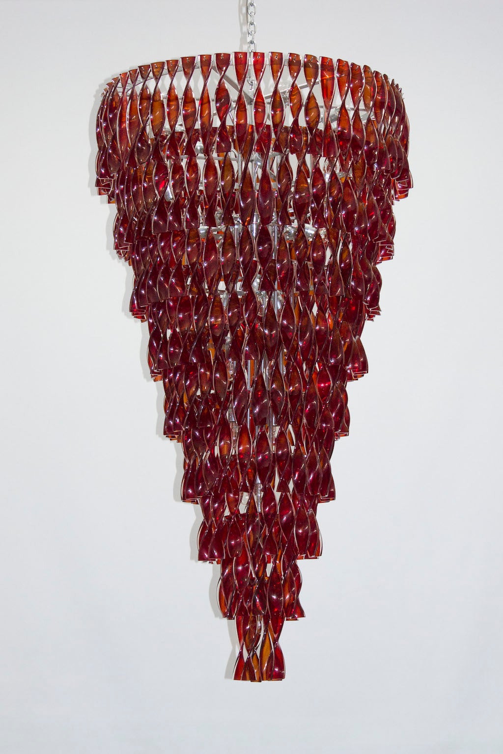 Hand-Crafted Red Wavy Flush Mount in blown Murano Glass Contemporary, Vintage Murano Gallery  For Sale