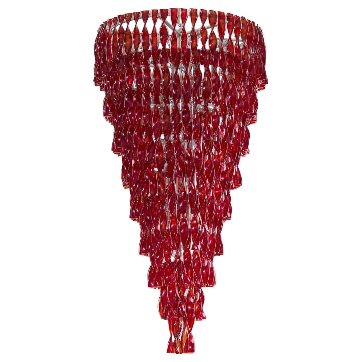 Red Wavy Flush Mount in blown Murano Glass Contemporary, Vintage Murano Gallery  For Sale