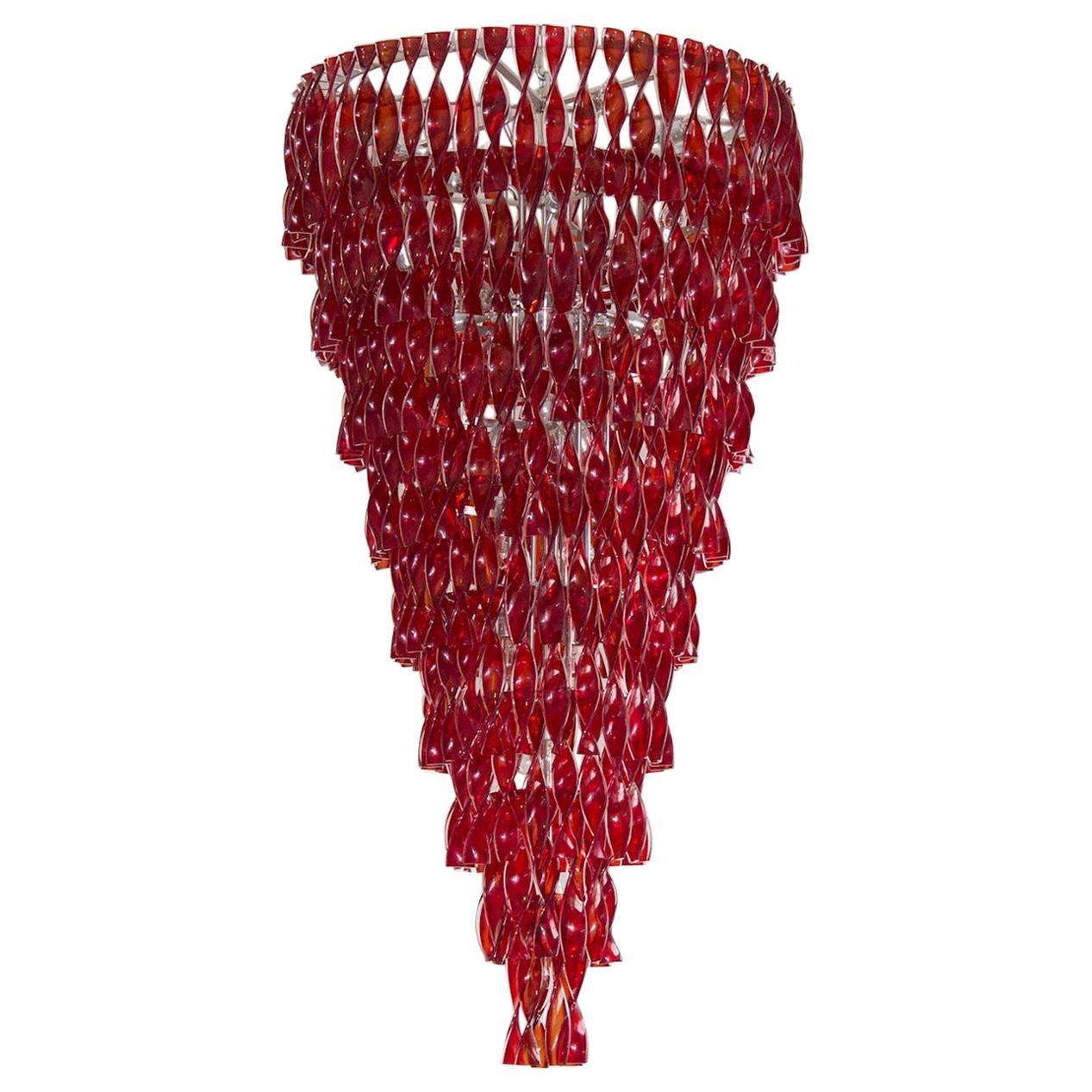 Empotrable ondulado rojo de cristal de Murano soplado Contemporáneo, Vintage Murano Gallery