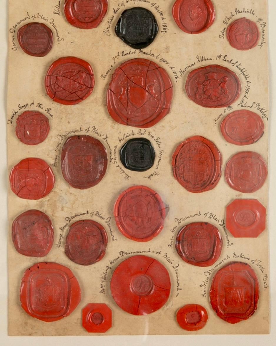 Early Victorian Red Wax Intaglio Seal Collection with Scottish Coats of Arms