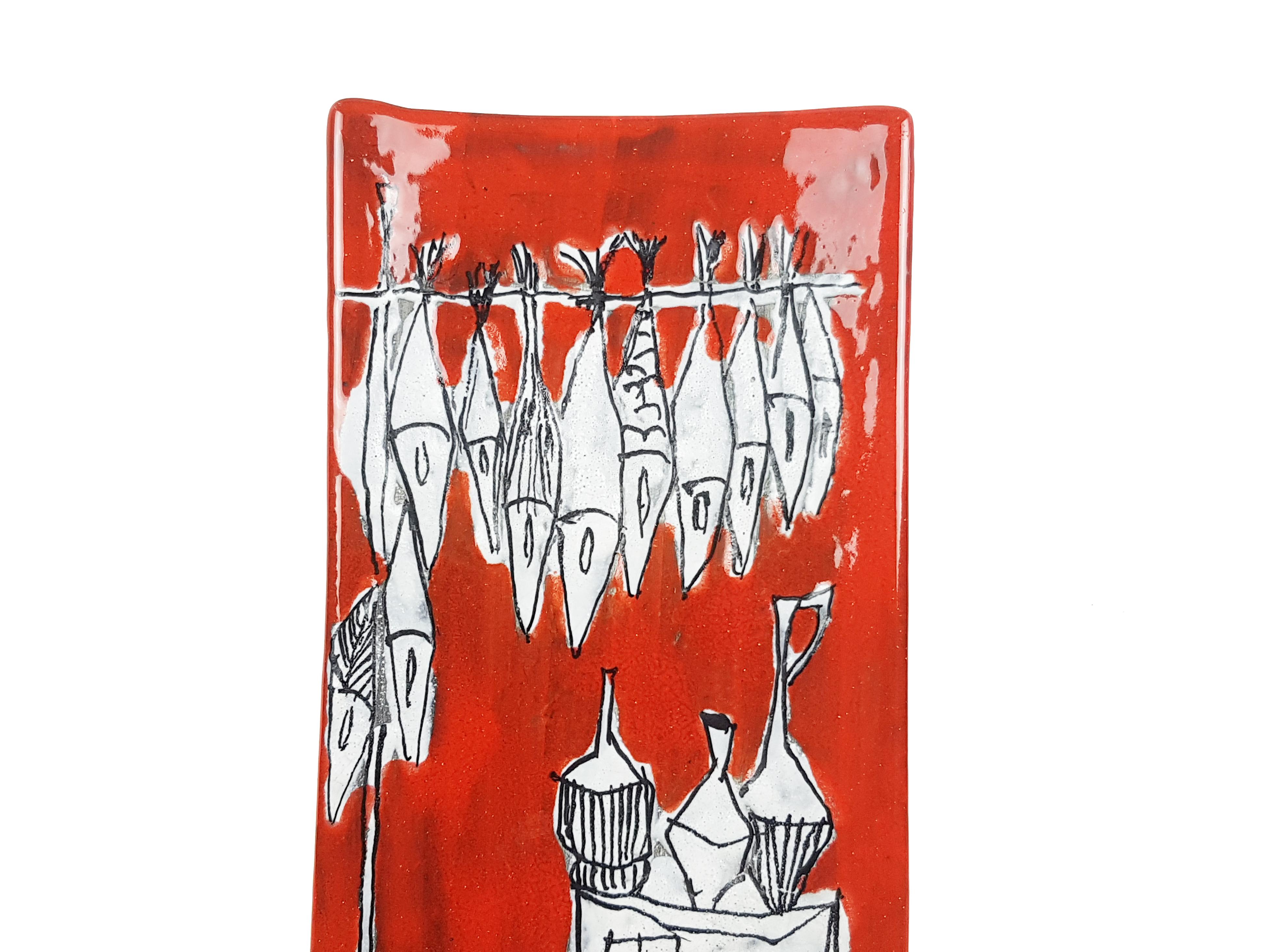 Mid-Century Modern Tiles décoratifs en céramique rouge et blanche des années 1960 par SAM S. Marino en vente