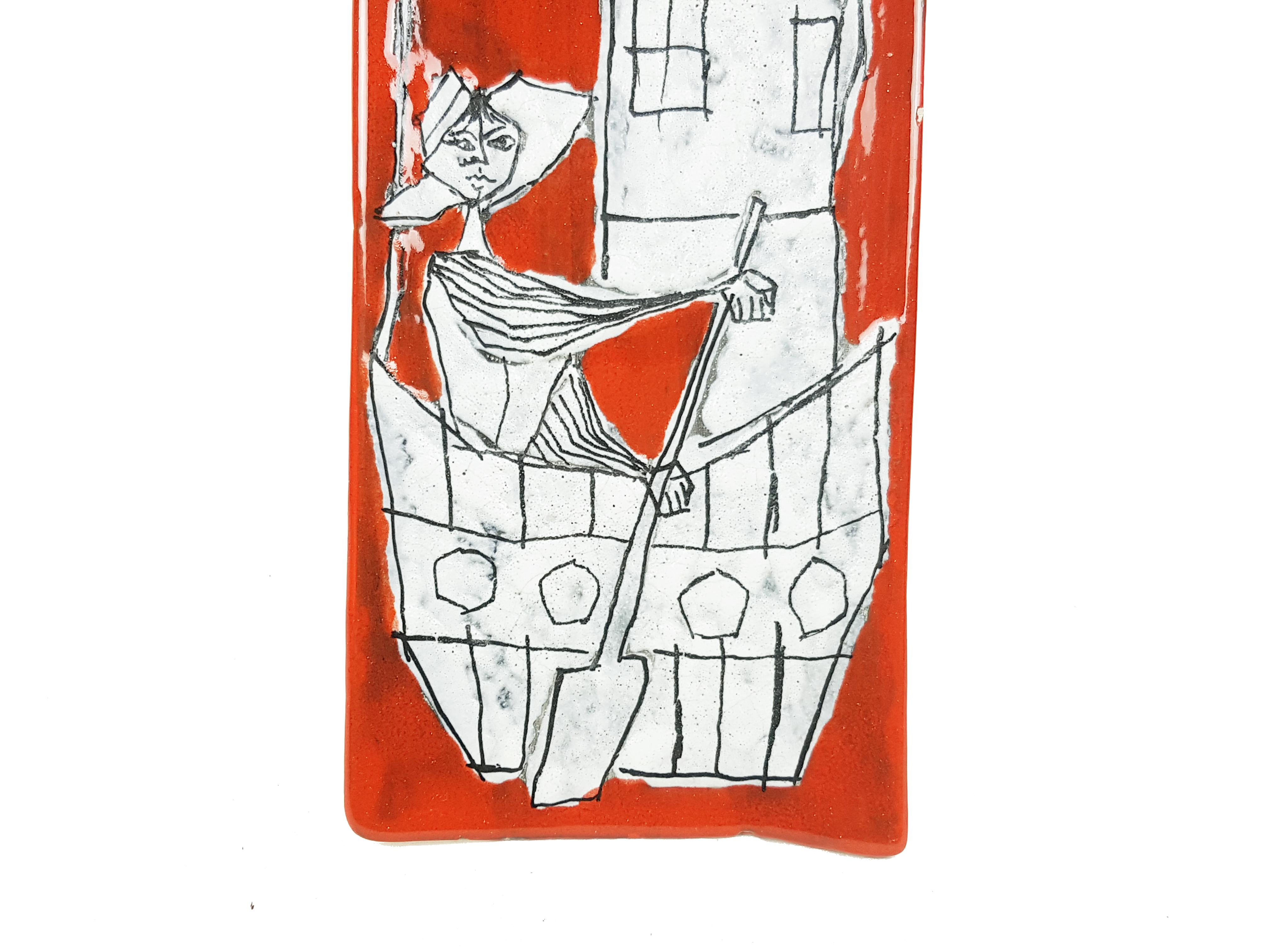Saint-marinais Tiles décoratifs en céramique rouge et blanche des années 1960 par SAM S. Marino en vente