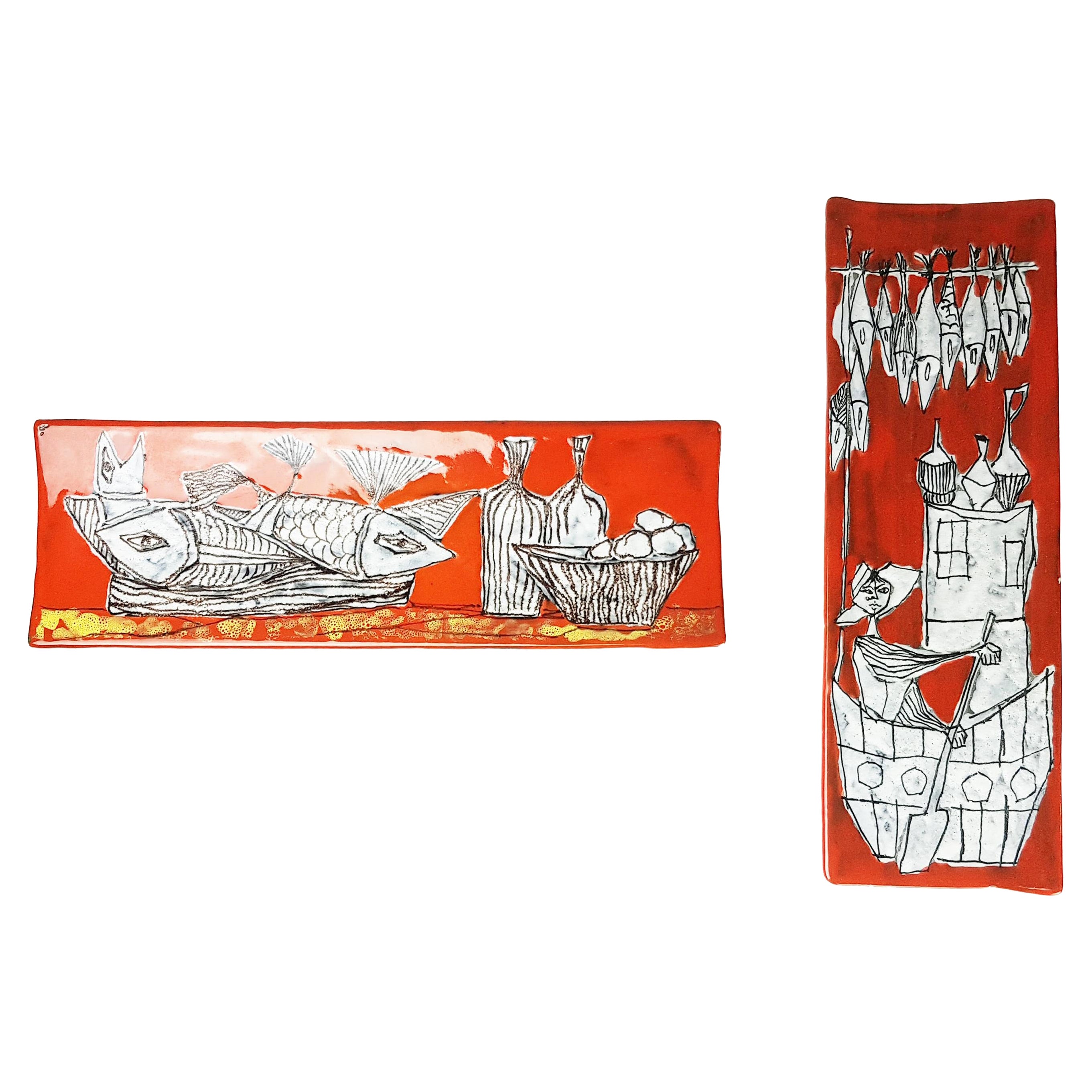 Tiles décoratifs en céramique rouge et blanche des années 1960 par SAM S. Marino en vente