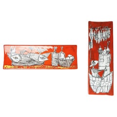 Tiles décoratifs en céramique rouge et blanche des années 1960 par SAM S. Marino
