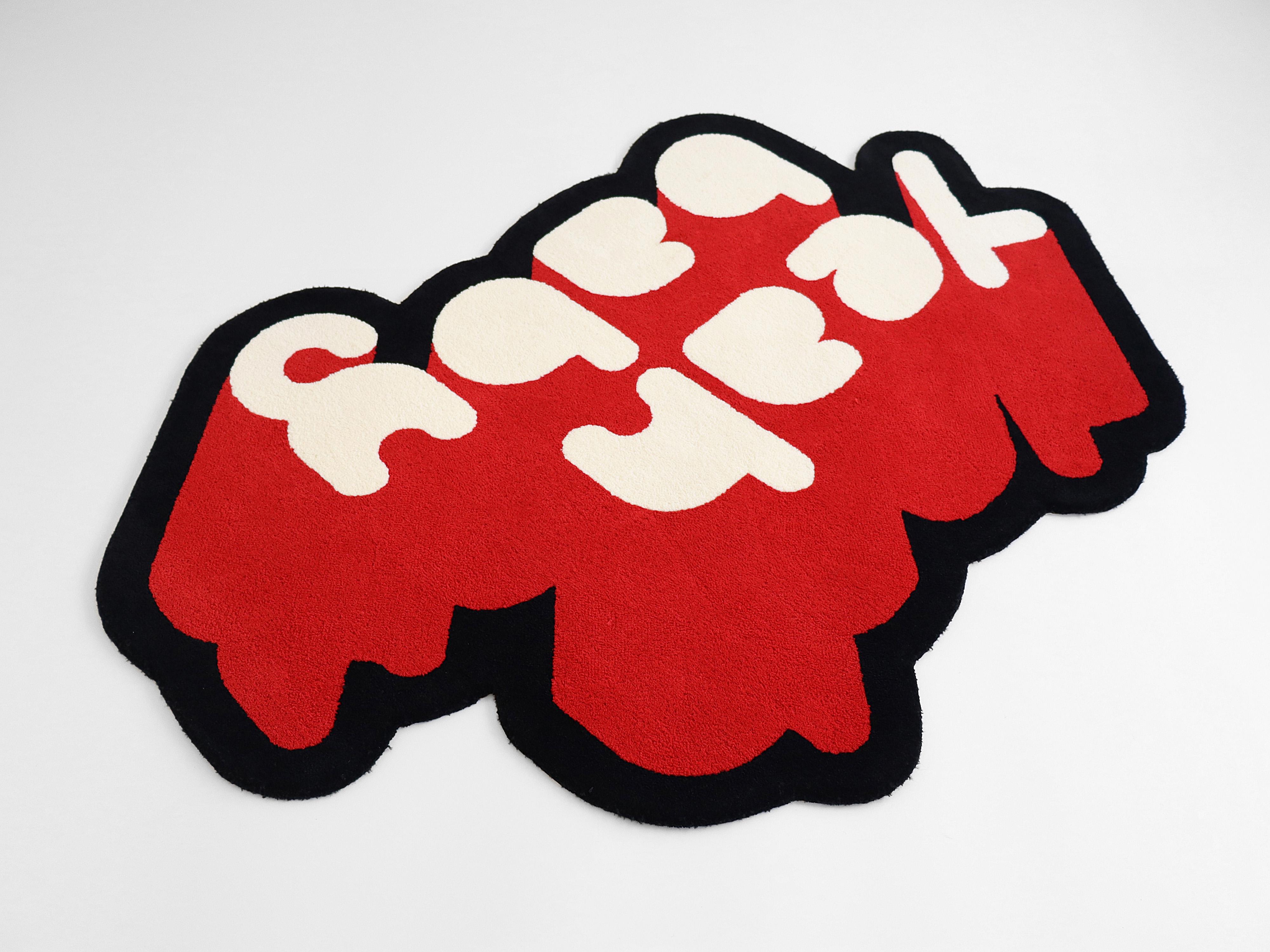 Red, White and Black Yeah Baby Rug from Graffiti Collection by Paulo Kobylka For Sale 2