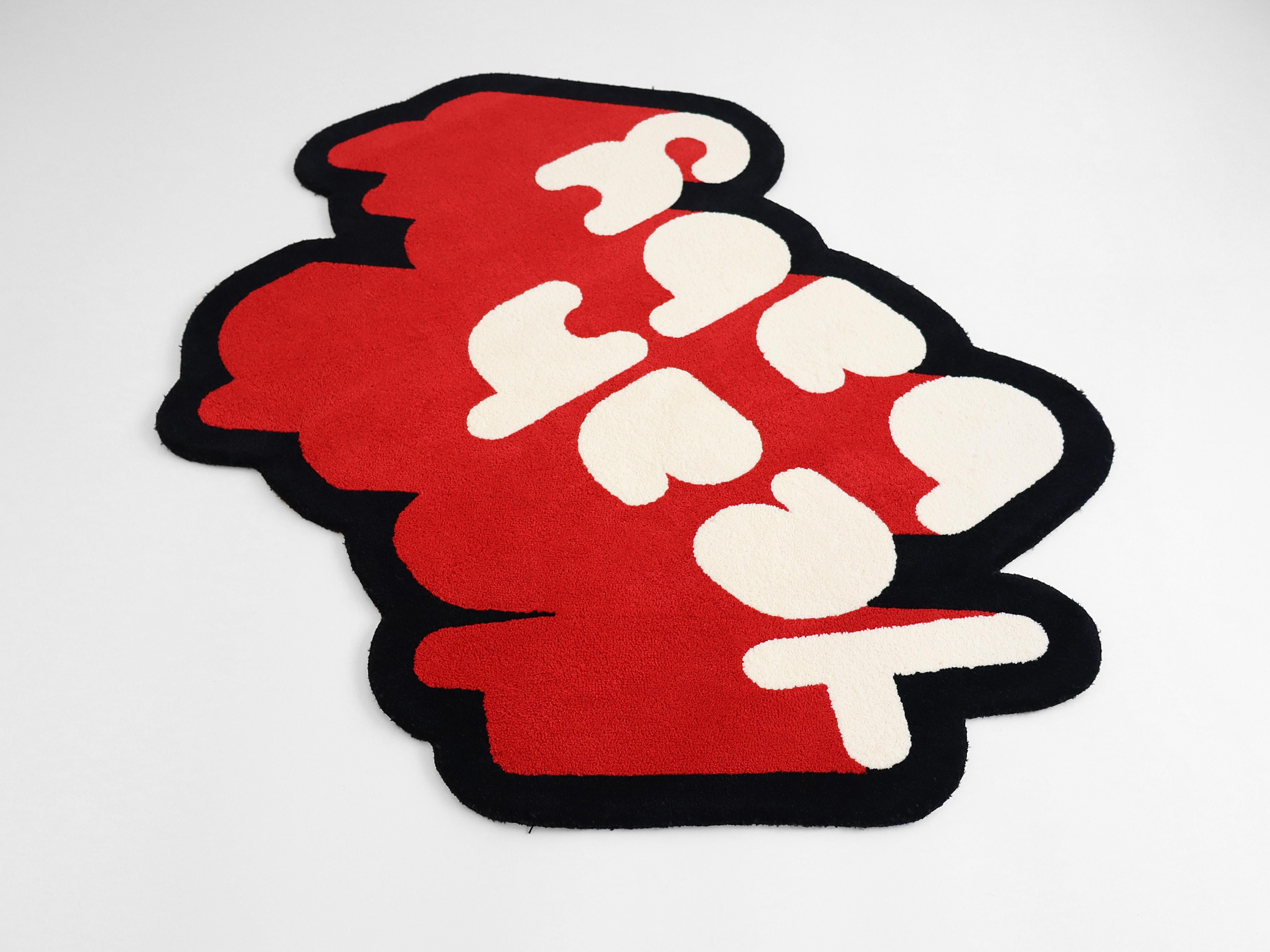 Red, White and Black Yeah Baby Rug from Graffiti Collection by Paulo Kobylka For Sale 3