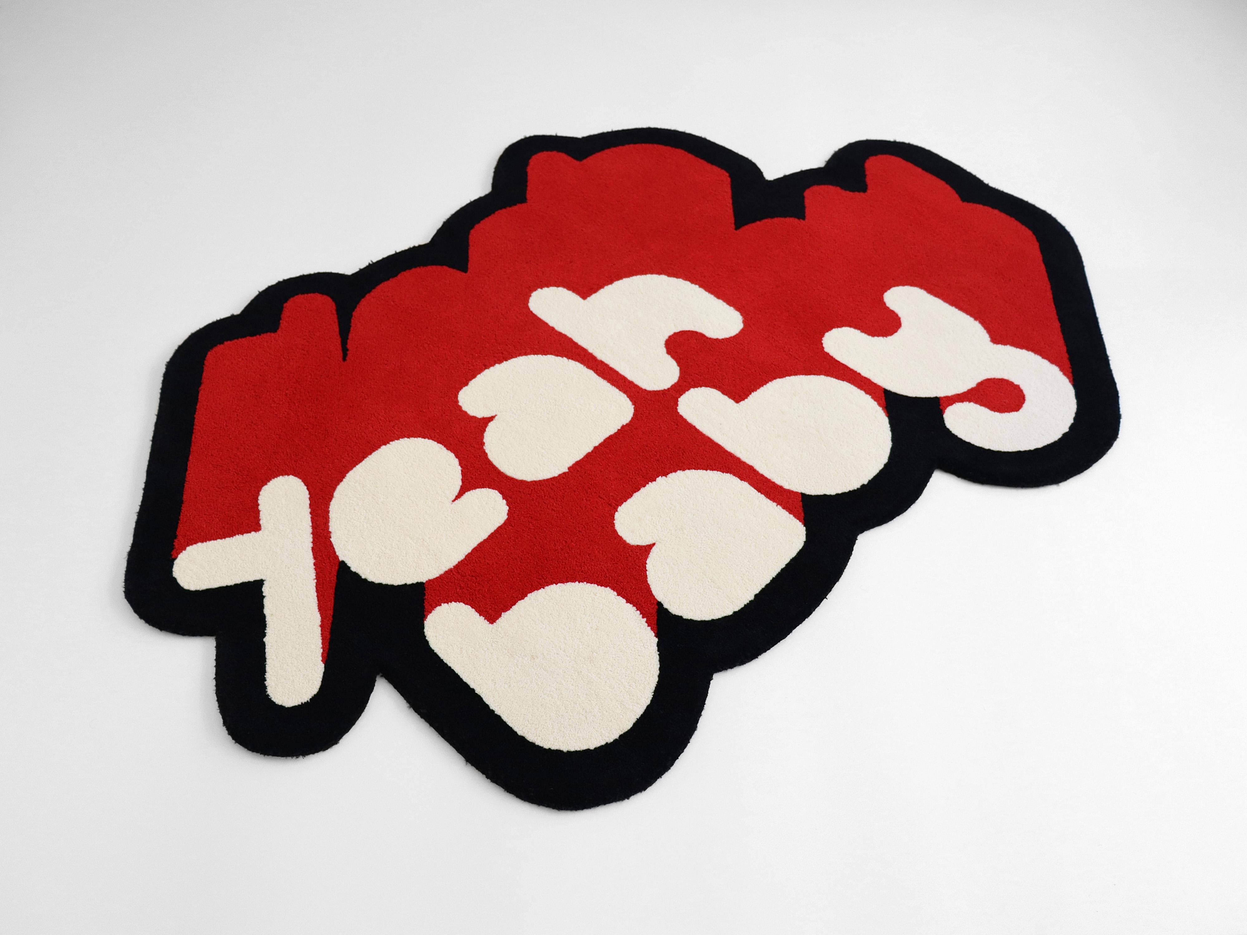 Roter, weißer und schwarzer Yeah Babyteppich aus der Graffiti-Kollektion von Paulo Kobylka im Angebot 4