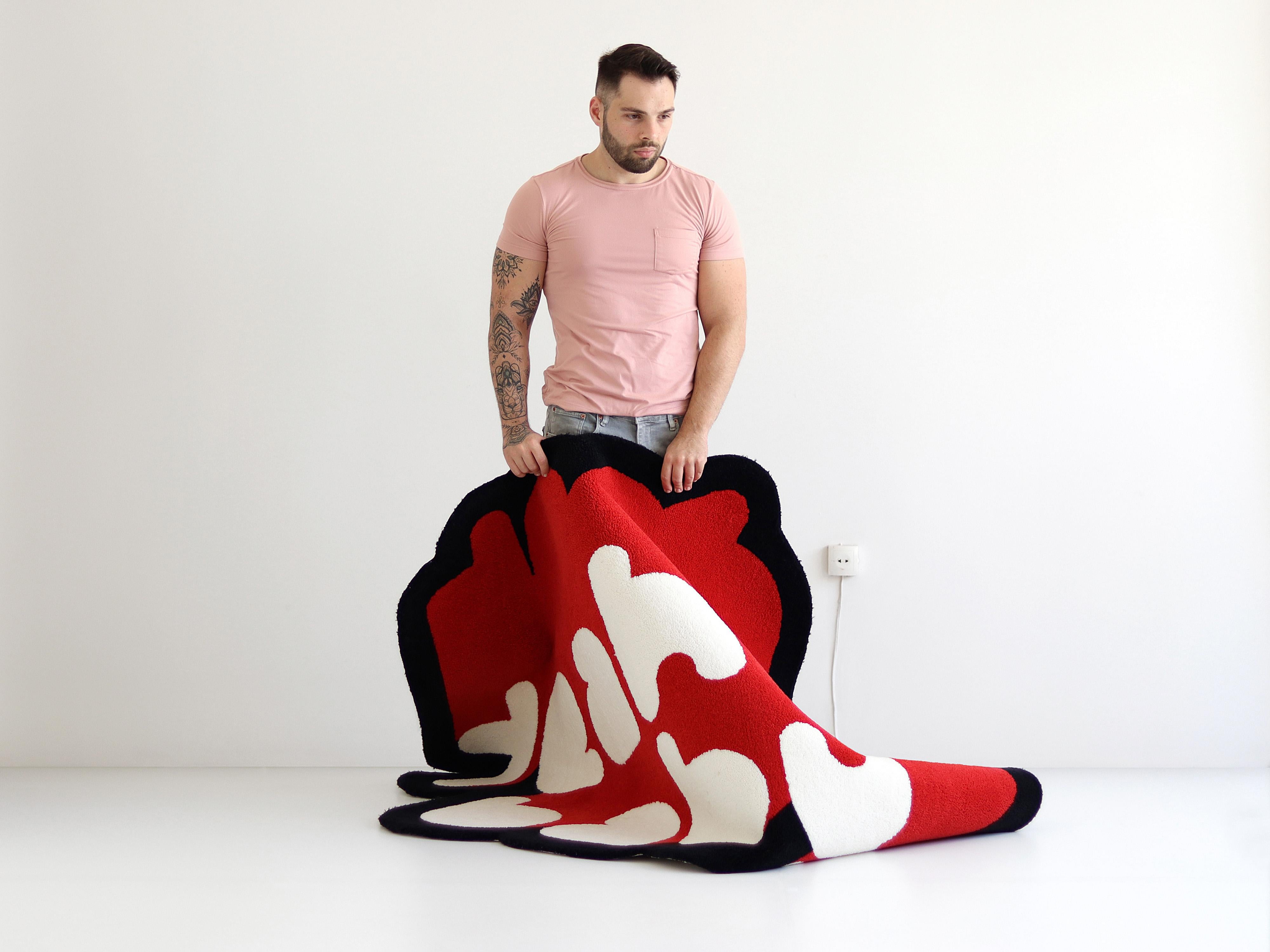 Modern Red, White and Black Yeah Baby Rug from Graffiti Collection by Paulo Kobylka For Sale