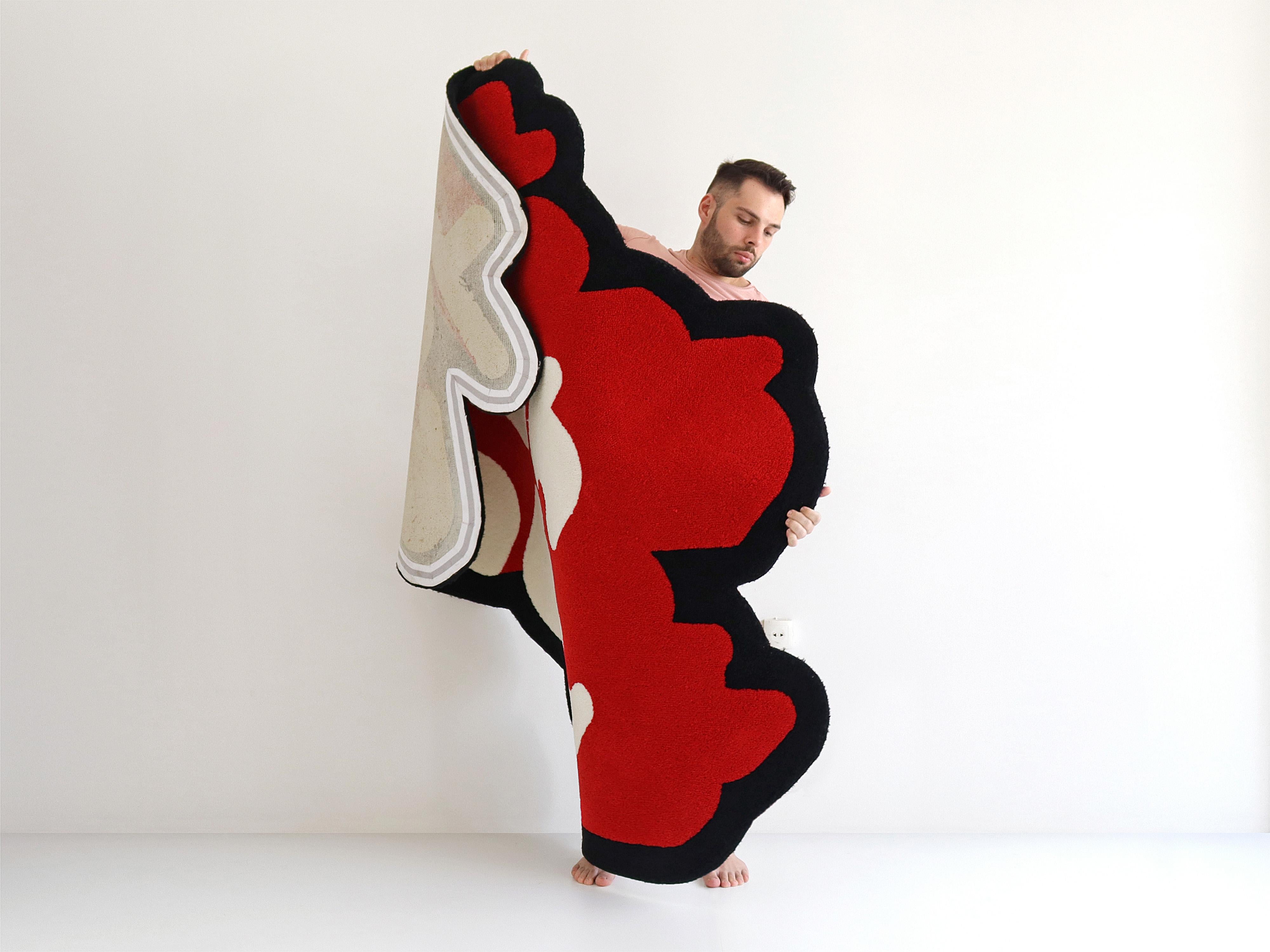 Brazilian Red, White and Black Yeah Baby Rug from Graffiti Collection by Paulo Kobylka For Sale