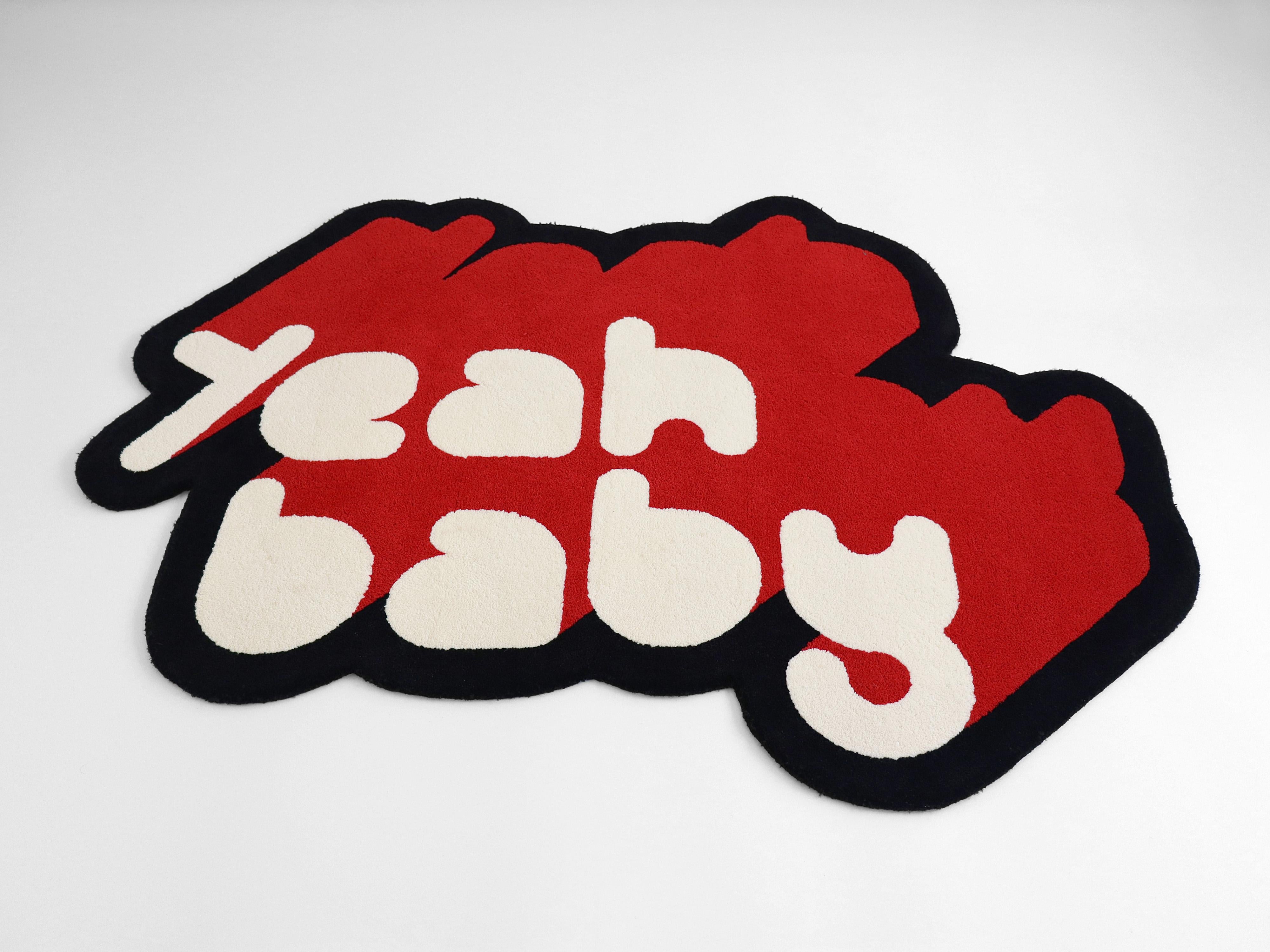 Nylon Red, White and Black Yeah Baby Rug from Graffiti Collection by Paulo Kobylka For Sale