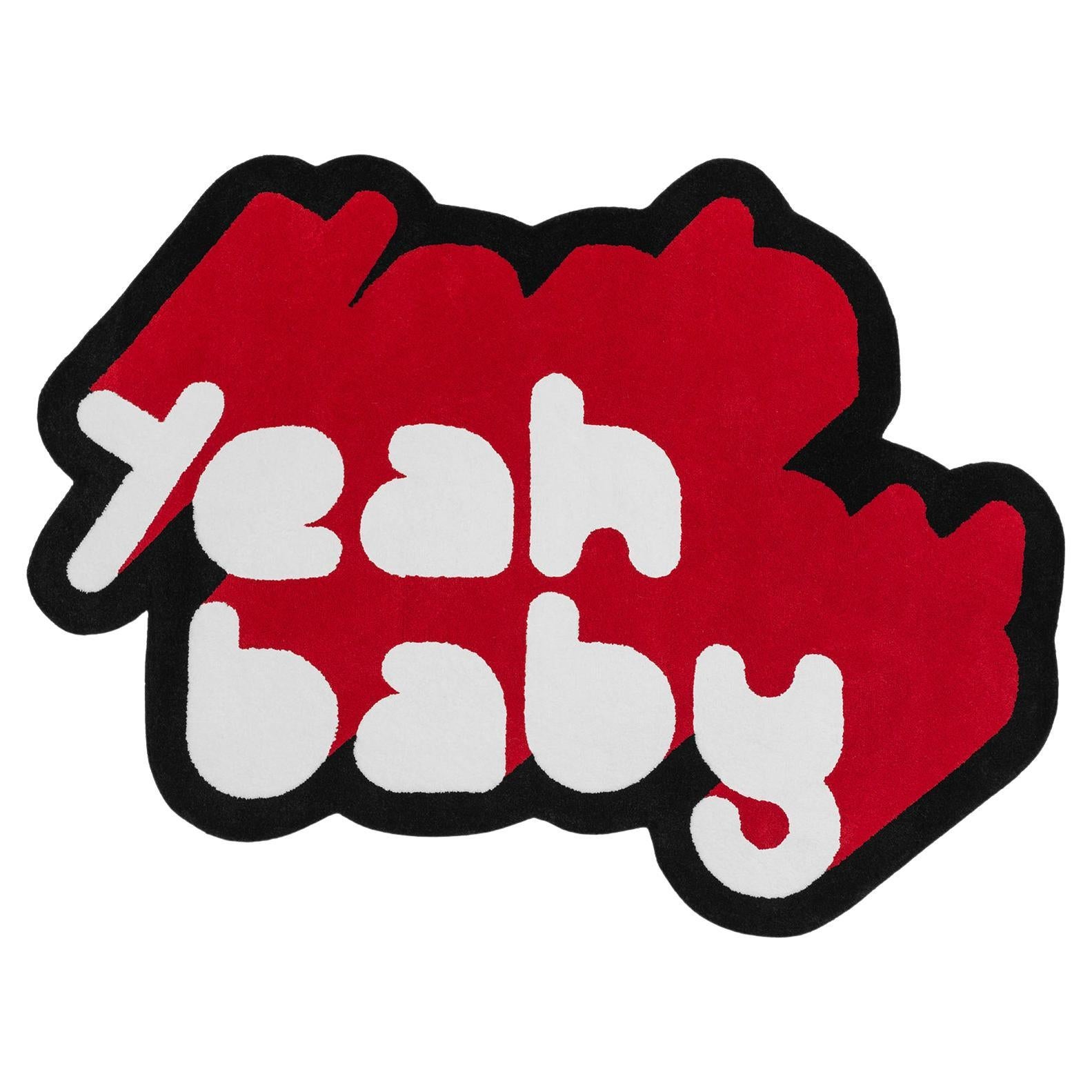 Roter, weißer und schwarzer Yeah Babyteppich aus der Graffiti-Kollektion von Paulo Kobylka im Angebot