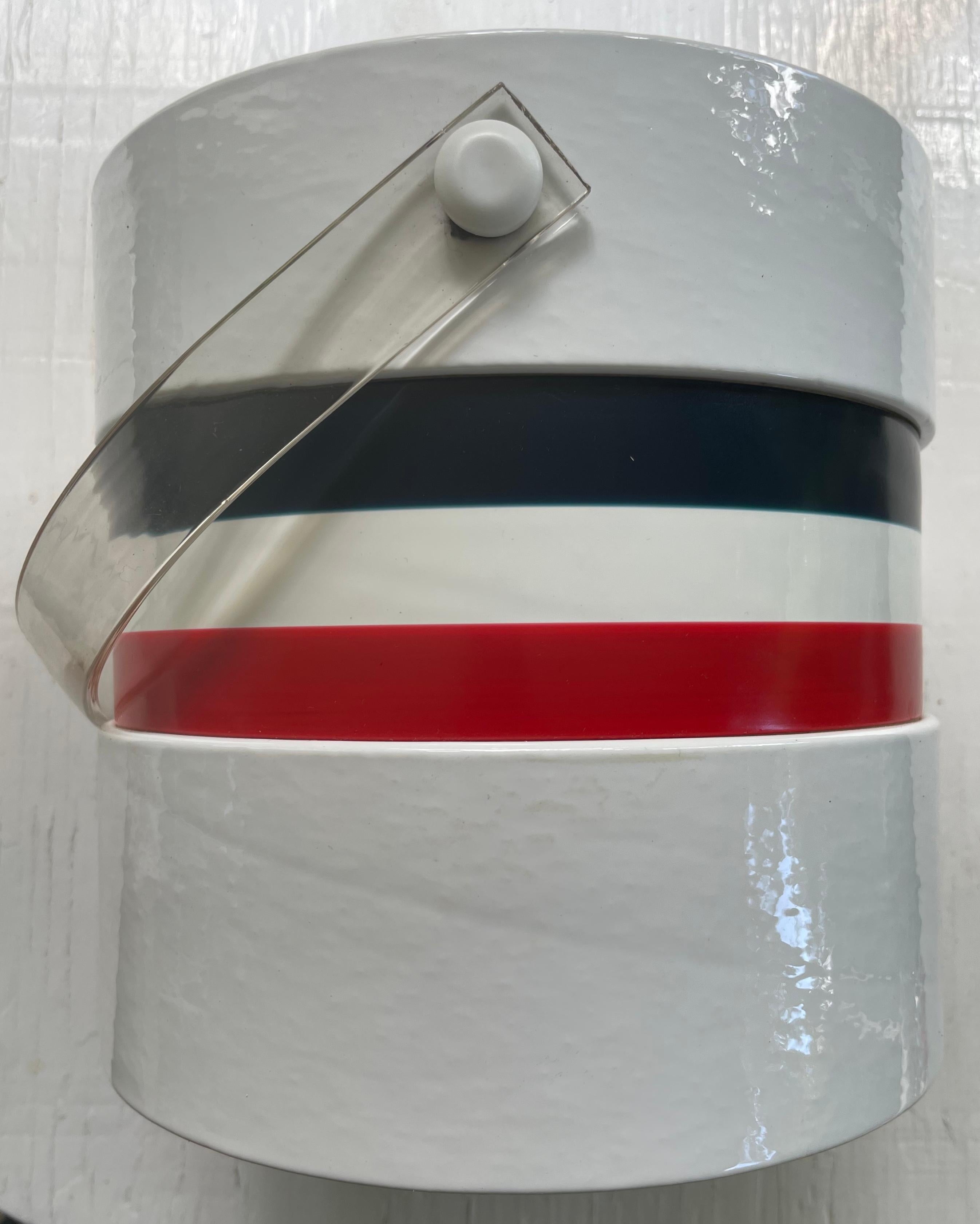 Mid-Century Modern Red White and Blue Banded American Ice Bucket
