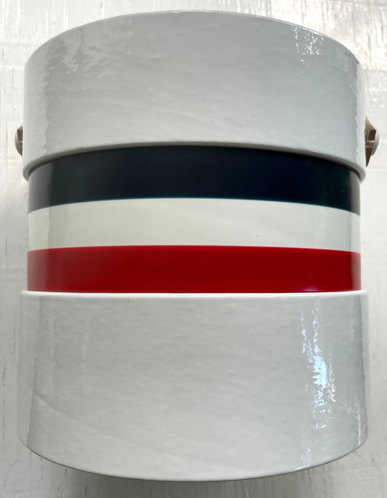 Glazed Red White and Blue Banded American Ice Bucket For Sale
