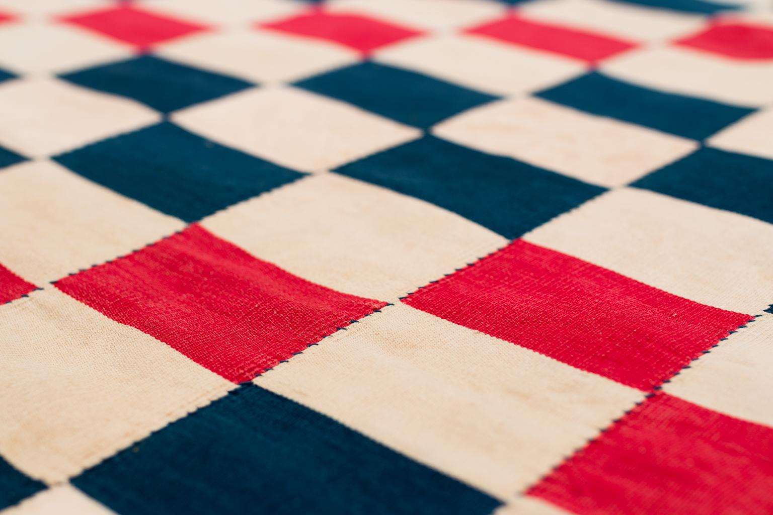 Hand-Woven Red, White, and Blue Ewe Kente Cloth African Textile For Sale