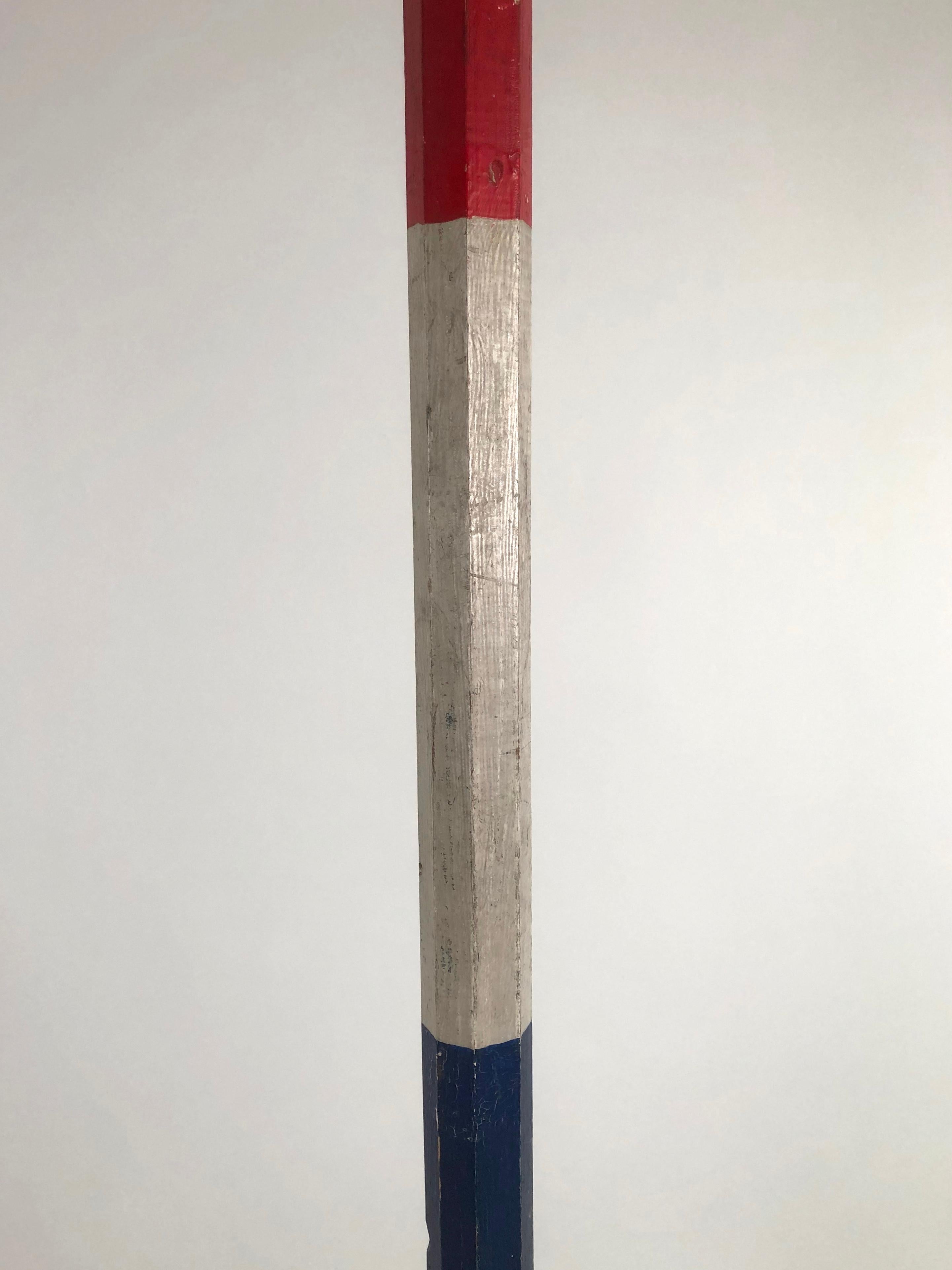 Red, White and Blue Painted Wood Patriotic Parade Staff on Custom Metal Stand In Good Condition In Essex, MA