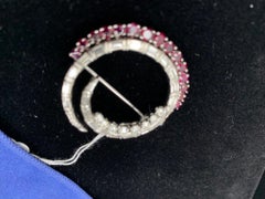 Red White and Blue Platinum Brooch Made with Diamonds, Rubies and Sapphires