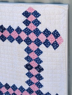 Red White and Blue Postage Stamp Chain Mounted Crib Quilt