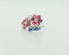Red, White and Blue Ruby, Sapphire and Diamond Ring in Platinum, circa 1940s