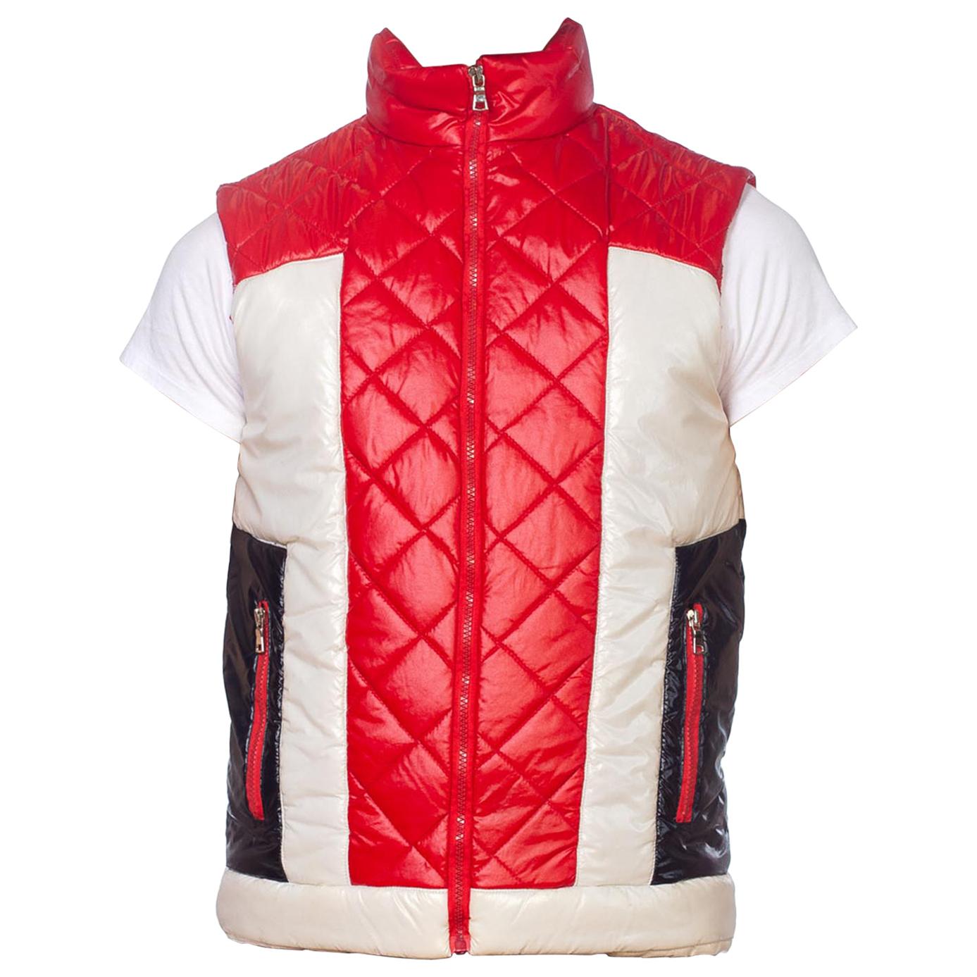 1980S Red White & Blue Nylon "S-Boy Fashion For Love" Shiny Quilted Puffer Vest