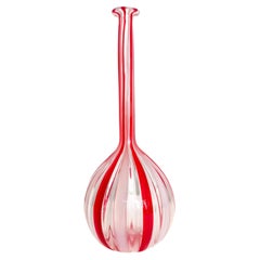 Vaso in vetro rosso, bianco e trasparente in stile Gio Ponti, Italia