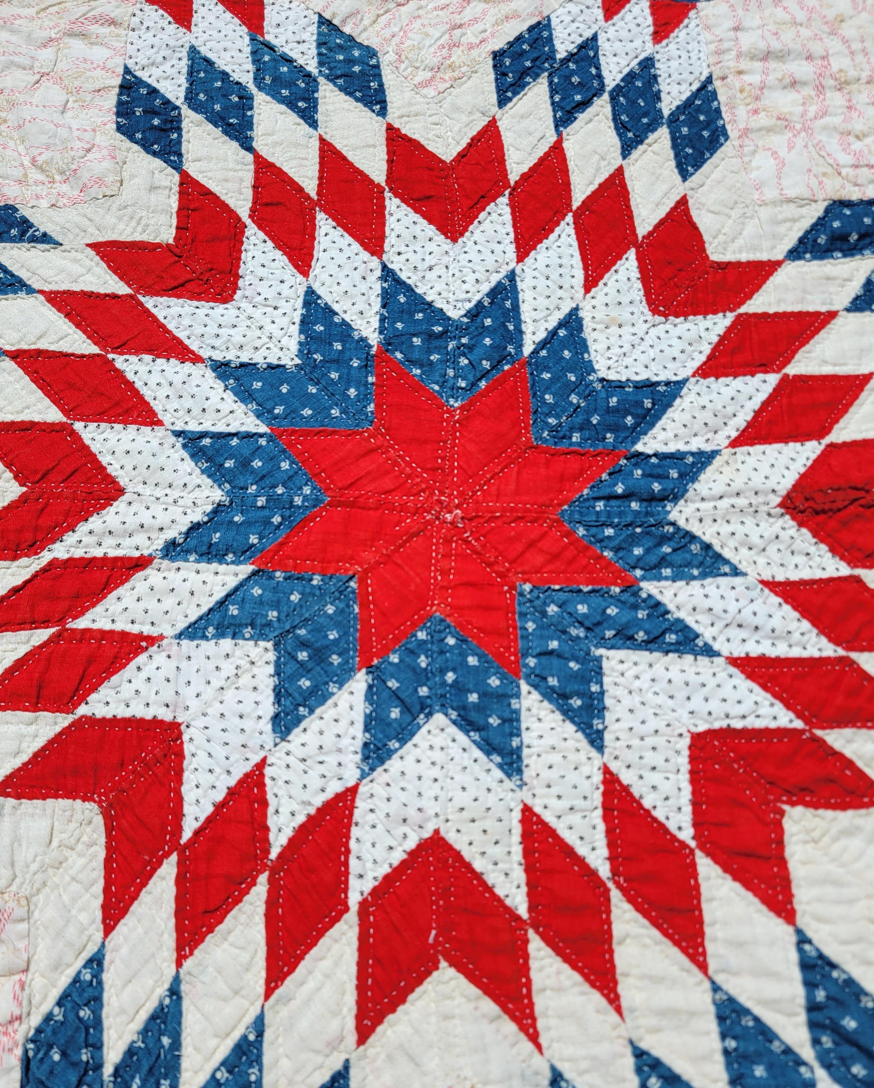 Adirondack Red White & Blue Contained Center Star Crib Quilt For Sale