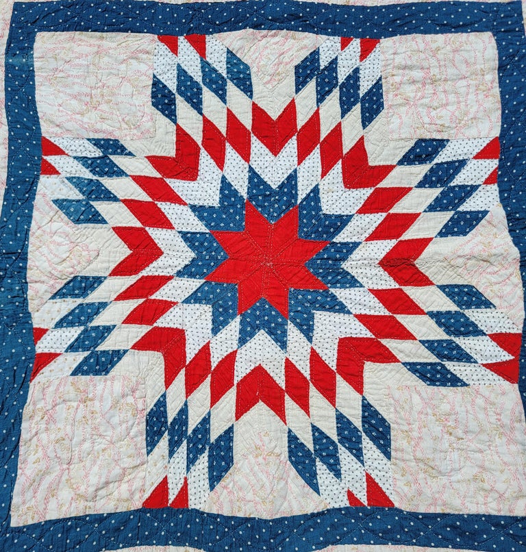 American Red White & Blue Contained Center Star Crib Quilt For Sale