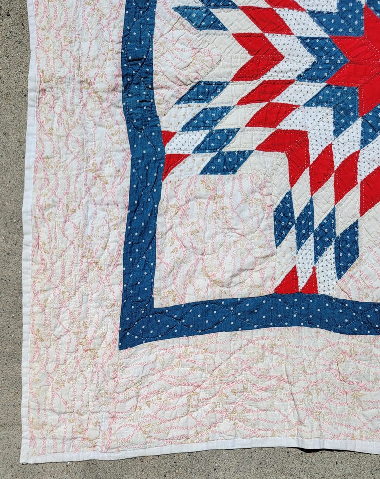 Hand-Crafted Red White & Blue Contained Center Star Crib Quilt For Sale