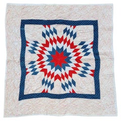 Antique Red White & Blue Contained Center Star Crib Quilt