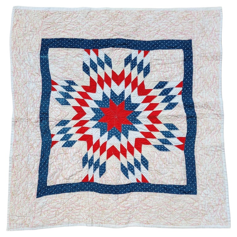 Red White & Blue Contained Center Star Crib Quilt For Sale