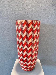 Red & White Byzantium Ceramic Vase Hand Painted Majolica Italy Contemporary