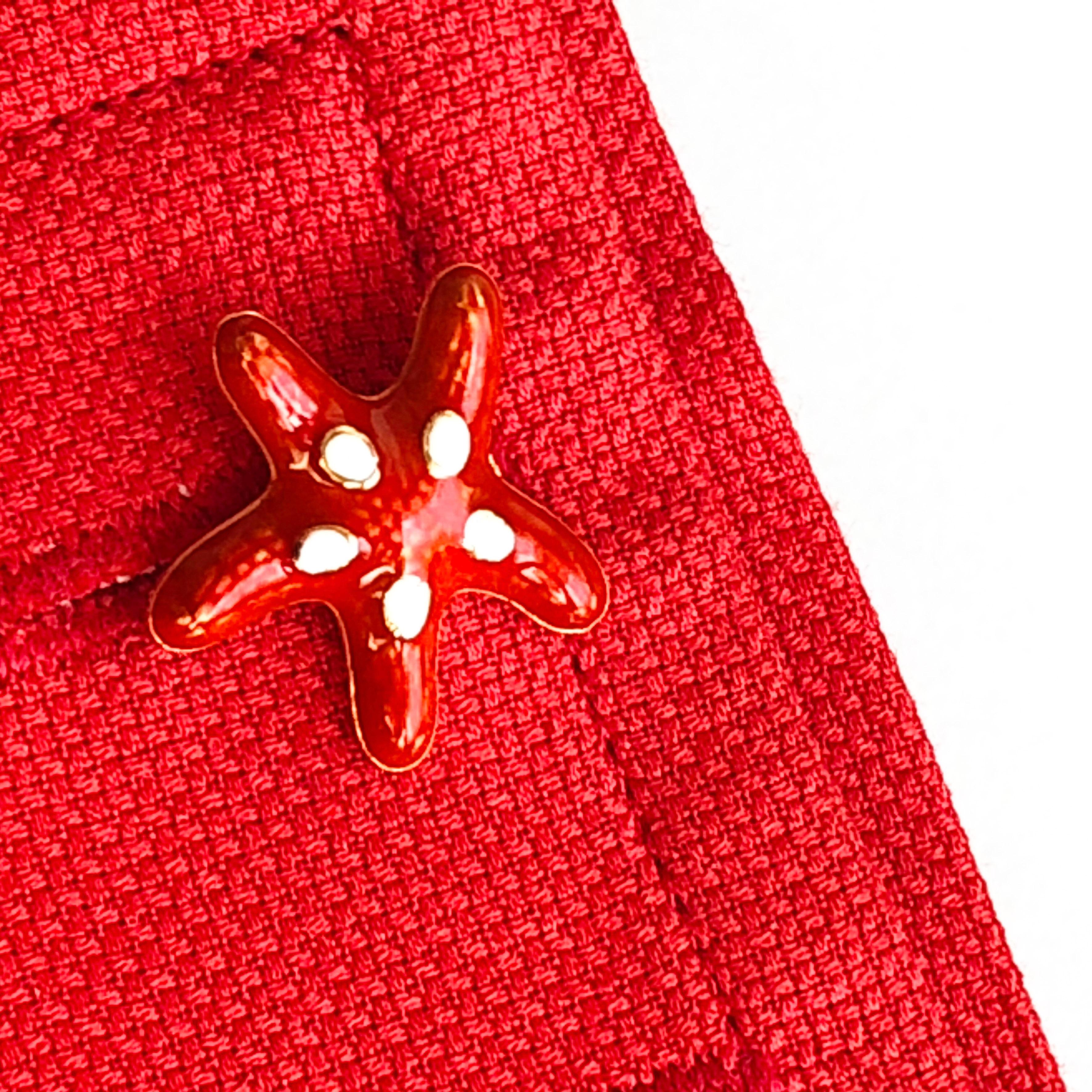 Red White Hand Enameled Starfish Shaped Sterling Silver Gold-Plated Cufflinks 3
