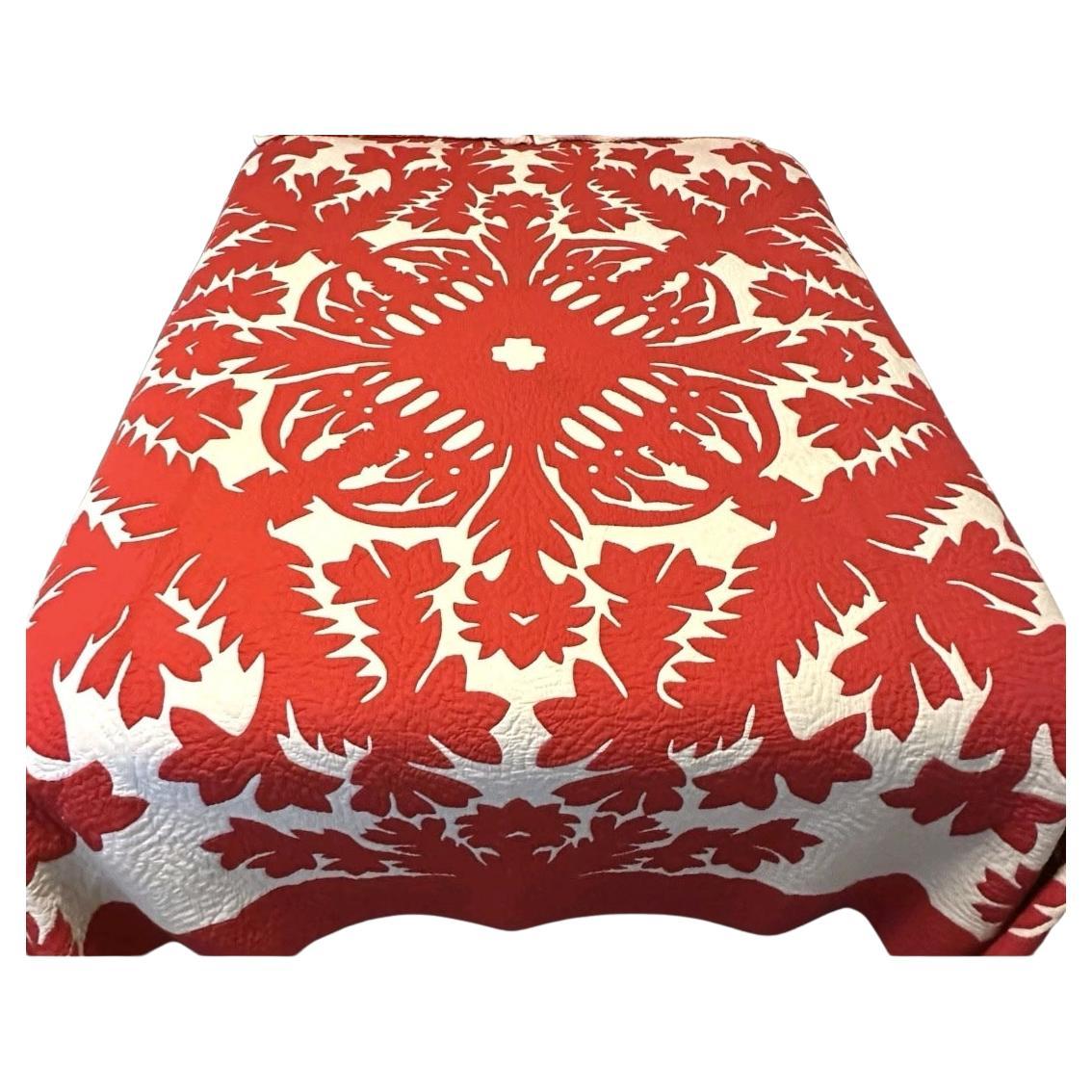 Red 
White Hawaiian Quilt For Sale