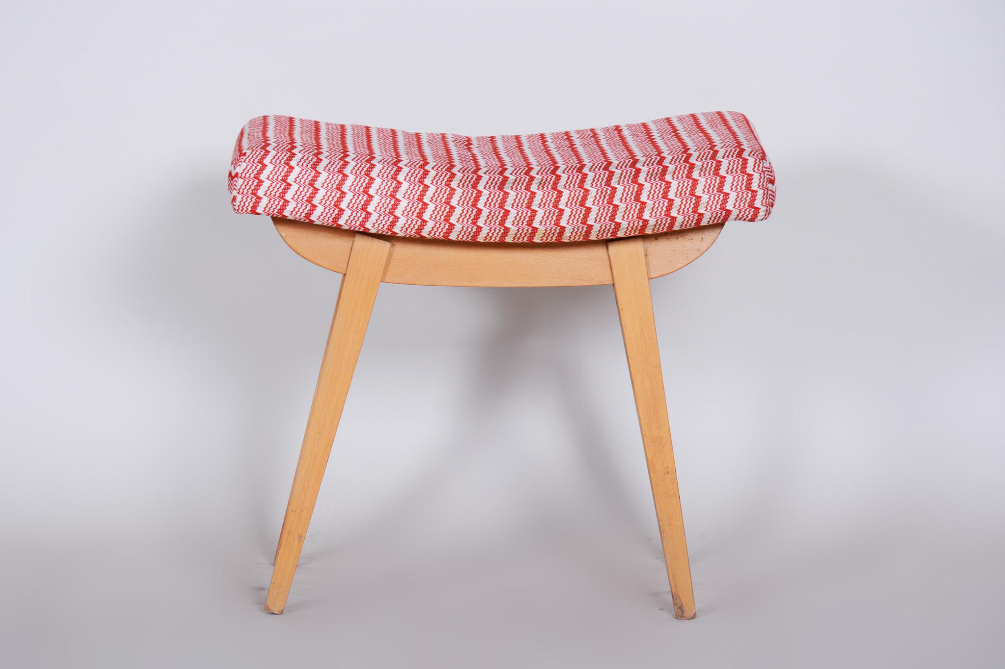 Mid-Century Modern Red and White Midcentury Beech Stool, 1960s, Original Preserved Condition For Sale