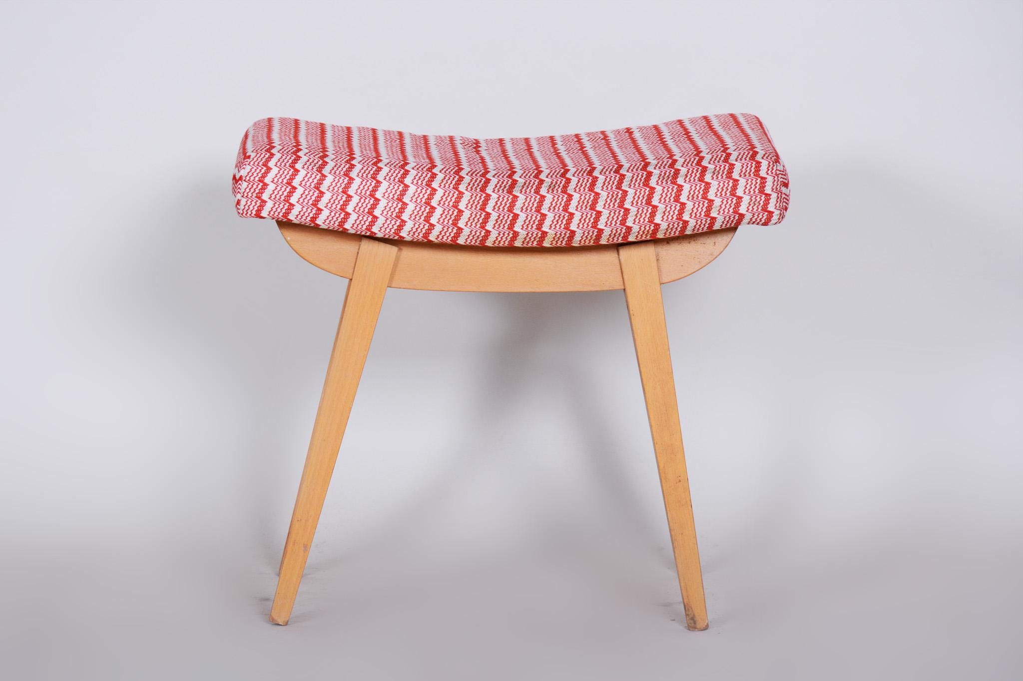 Mid-Century Modern Red and White Midcentury Beech Stool, 1960s, Original Preserved Condition
