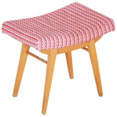 Red and White Midcentury Beech Stool, 1960s, Original Preserved Condition