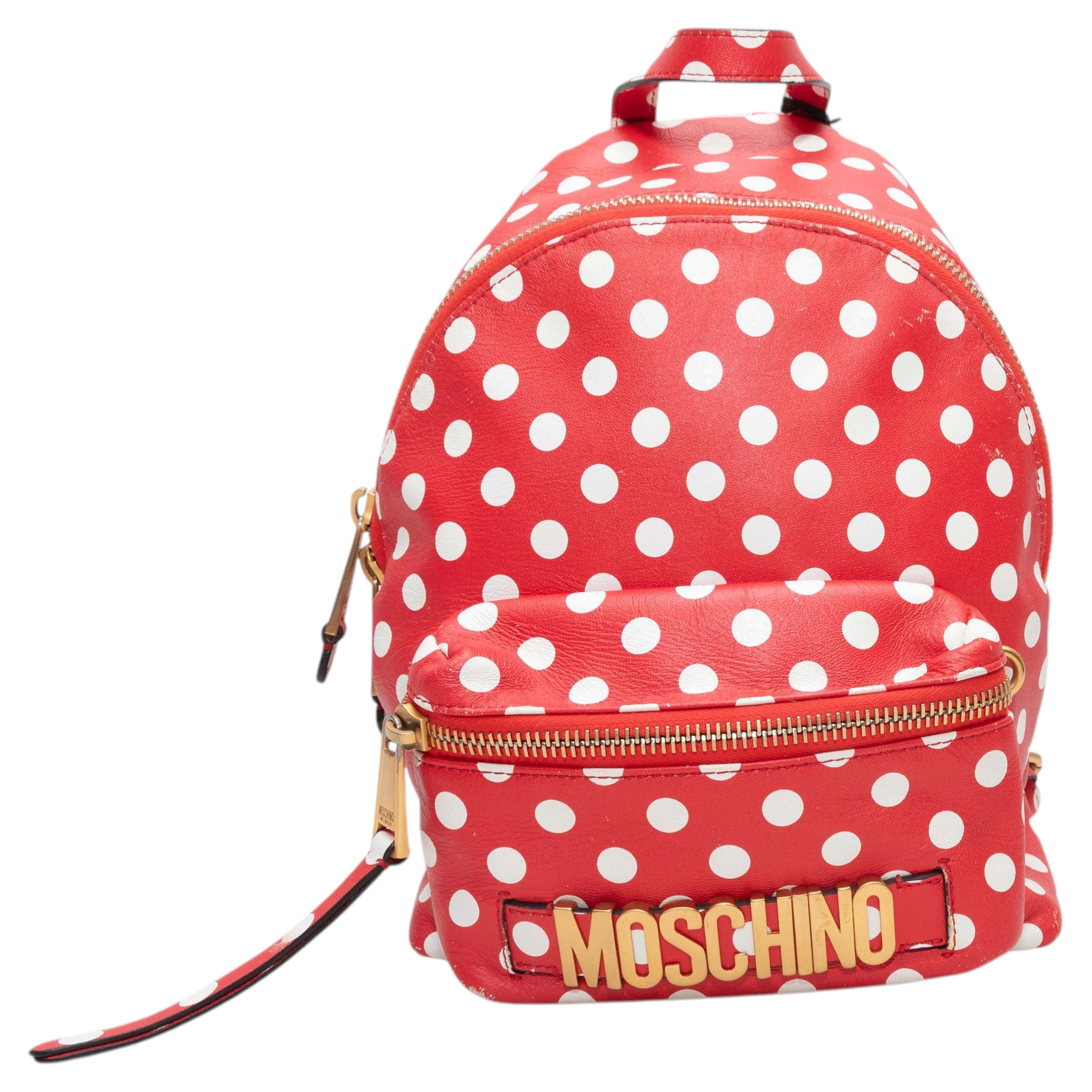 Sac à dos à pois rouges et blancs de Moschino en vente