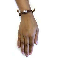 Brown & White Pave Diamond Bead Macrame Bracelet In 14k Gold